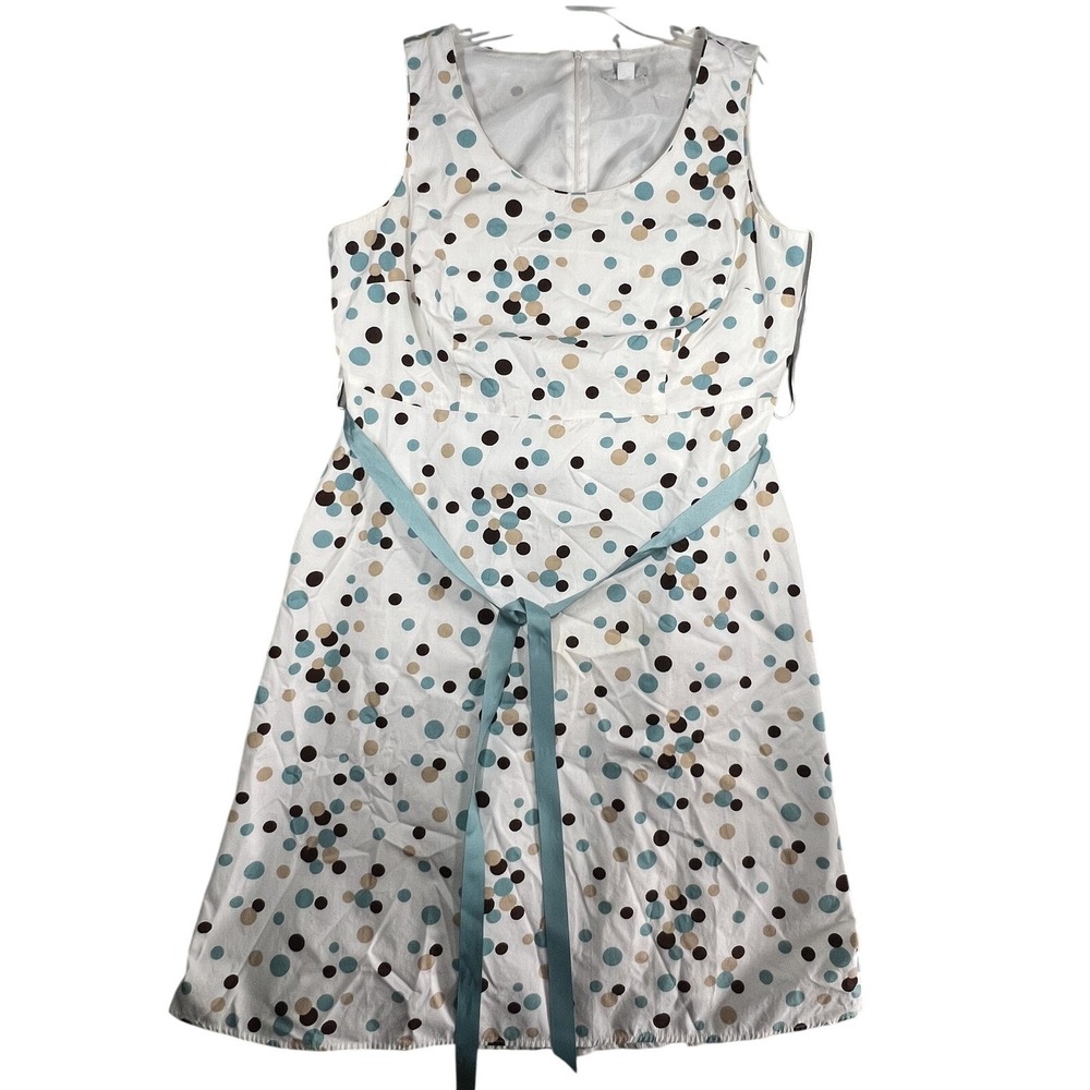 Dressbarn Woman Plus Size 18W White Polka Dot Sleeveless A-Line Dress with‎ Belt